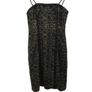 Aidan by Aidan Mattox Black and Gold Lace Sleeveless Strapless Dress Size 4